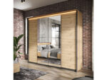 Armoire 4 portes 250 cm KYRIA avec LED imitation Chêne