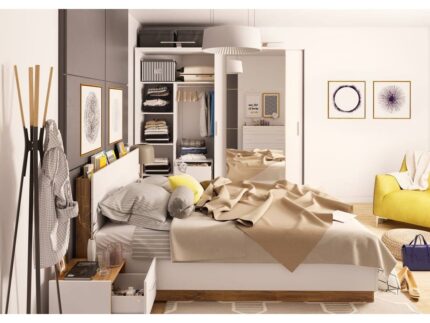 Armoire L220 cm ZENITA Blanc et chêne