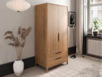 Armoire SOLENE chêne massif 95 cm 2 portes 2 tiroirs