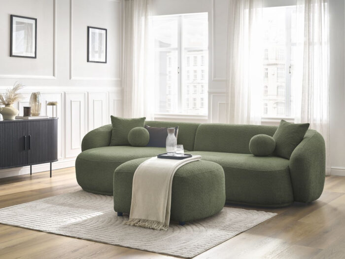 Canapé d'angle fixe ASHLEY avec pouf Vert