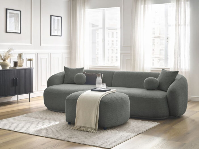 Canapé d'angle fixe ASHLEY avec pouf Gris foncé