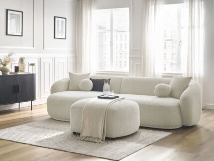 Canapé d'angle fixe ASHLEY avec pouf Beige