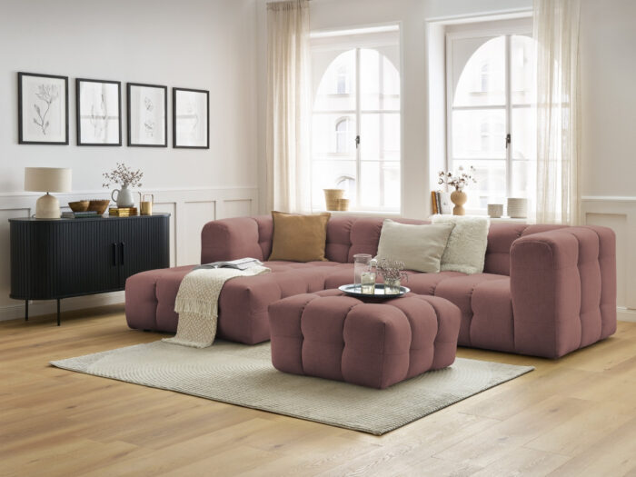 Canapé d'angle fixe CLOUD avec pouf Rose
