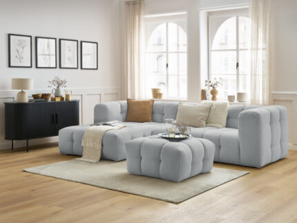 Canapé d'angle fixe CLOUD avec pouf Gris clair