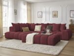 Canapé d'angle fixe EVEREST tissu chiné avec pouf Rouge