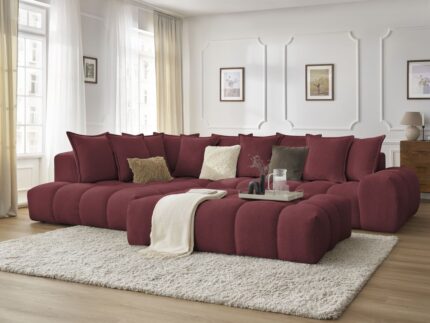 Canapé d'angle fixe EVEREST tissu chiné avec pouf Rouge