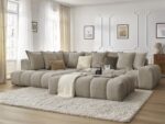 Canapé d'angle fixe EVEREST tissu chiné avec pouf Taupe