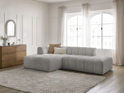 Canapé d'angle fixe modulable ANNECY tissu bouclette Gris clair
