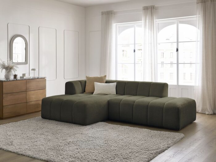 Canapé d'angle fixe modulable ANNECY tissu bouclette Vert