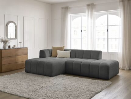 Canapé d'angle fixe modulable ANNECY tissu bouclette Gris foncé
