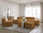 Canapé d'angle fixe modulable ANNECY tissu bouclette avec 1 chauffeuse 1 place et 1 pouf Jaune