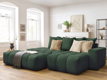 Canapé d'angle fixe MONT-BLANC tissu avec pouf Vert