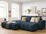 Canapé d'angle fixe MONT-BLANC tissu avec pouf Bleu foncé