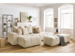 Canapé d'angle fixe MONT-BLANC velours avec pouf Beige