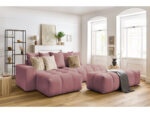 Canapé d'angle fixe MONT-BLANC velours avec pouf Rose
