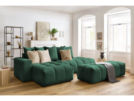 Canapé d'angle fixe MONT-BLANC velours avec pouf Vert