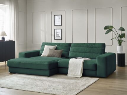 Canapé d'angle fixe SIERRA velours Vert foncé