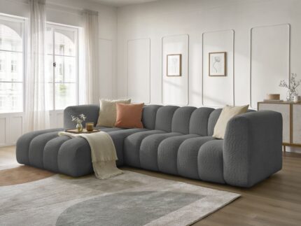 Canapé d'angle fixe TALIA tissu bouclette Gris foncé