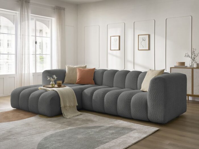 Canapé d'angle fixe TALIA tissu bouclette Gris foncé