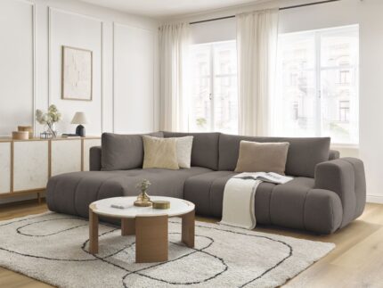 Canapé d'angle L convertible FUJI tissu lisse Taupe