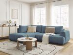 Canapé d'angle L convertible FUJI tissu lisse Bleu clair