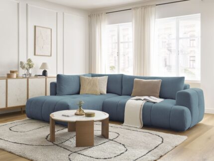 Canapé d'angle L convertible FUJI tissu lisse Bleu clair