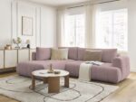 Canapé d'angle L convertible FUJI tissu lisse Rose
