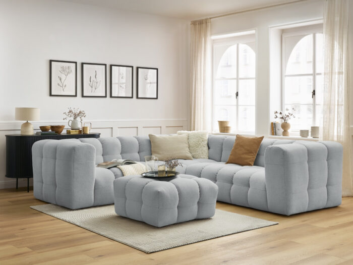 Canapé d'angle réversible CLOUD avec pouf Gris clair