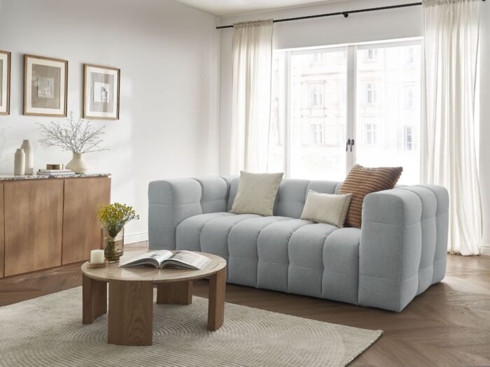 Canapé droit convertible 3 places CLOUD tissu lisse Gris clair