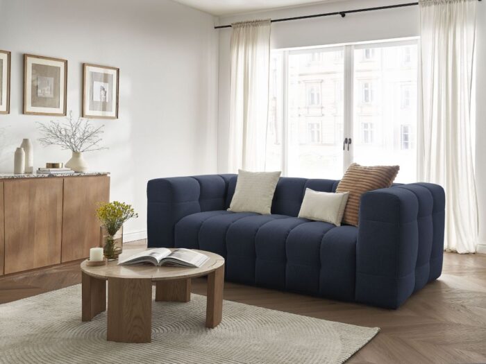 Canapé droit convertible 3 places CLOUD tissu lisse Bleu foncé