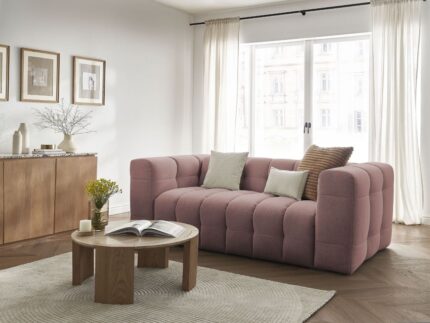 Canapé droit convertible 3 places CLOUD tissu lisse Rose