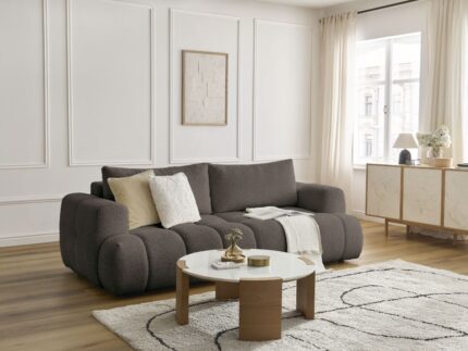 Canapé droit convertible 3 places FUJI tissu bouclette Marron