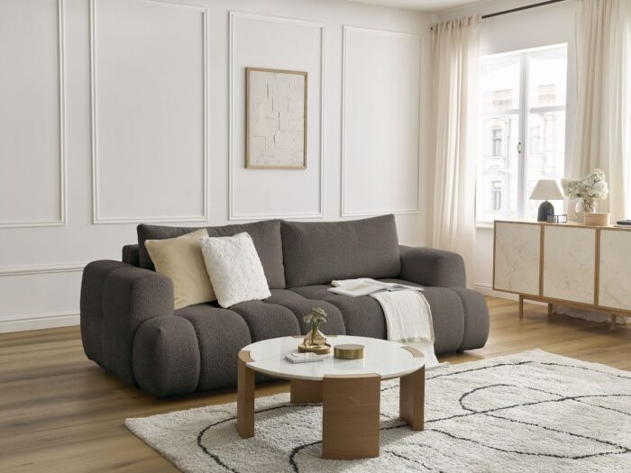 Canapé droit convertible 3 places FUJI tissu bouclette Marron