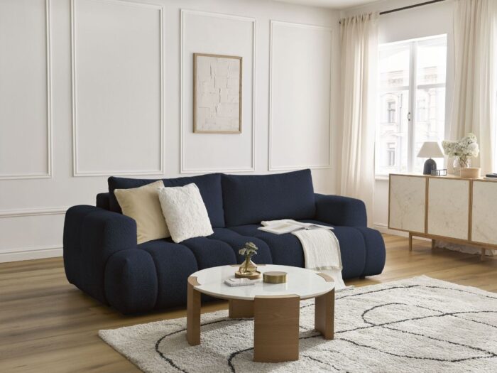 Canapé droit convertible 3 places FUJI tissu bouclette Bleu foncé