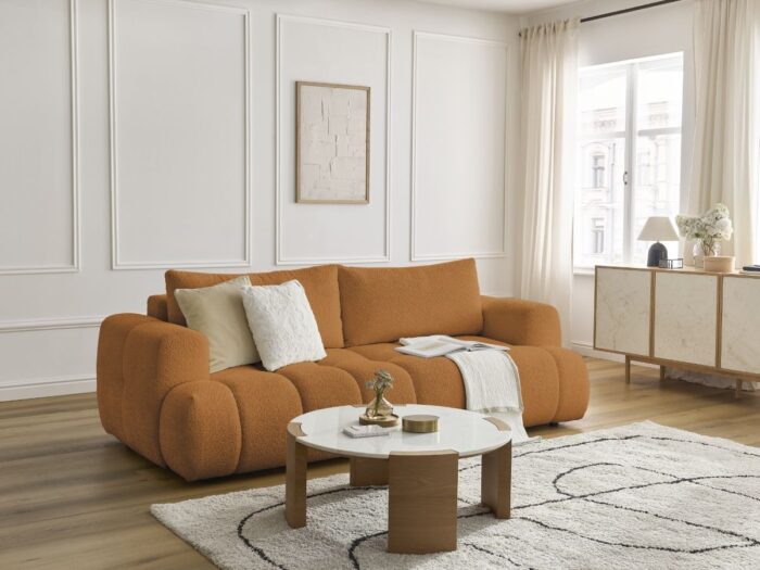 Canapé droit convertible 3 places FUJI tissu bouclette Jaune