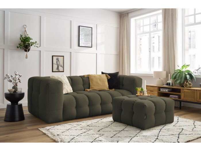 Canapé droit fixe 3 places CLOUD avec pouf Vert