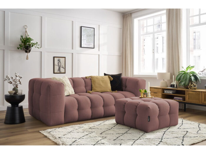 Canapé droit fixe 3 places CLOUD avec pouf Rose