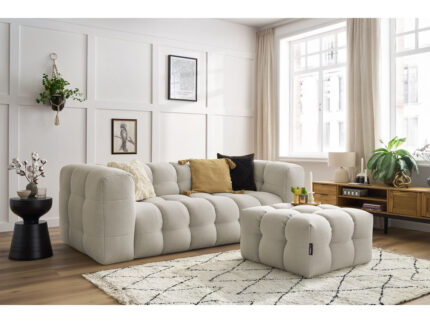 Canapé droit fixe 3 places CLOUD avec pouf Beige