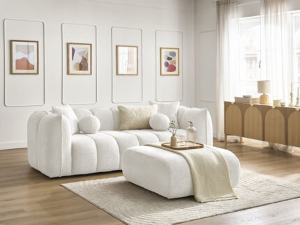 Canapé droit fixe 3 places DENVER avec pouf Blanc