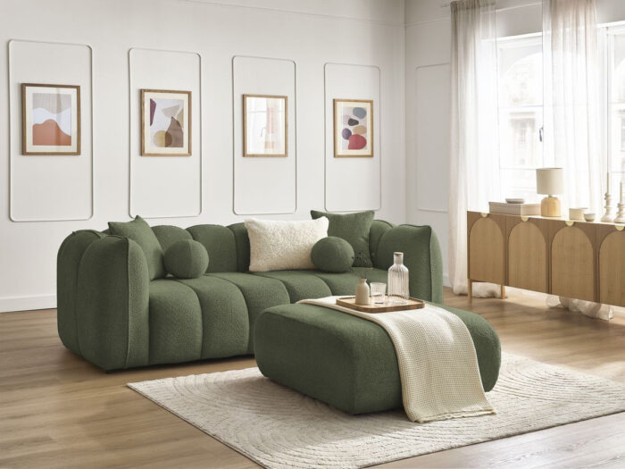 Canapé droit fixe 3 places DENVER avec pouf Vert