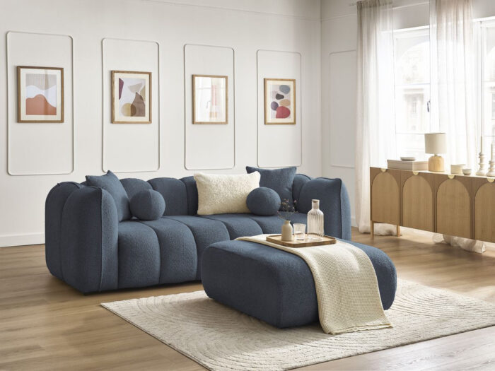 Canapé droit fixe 3 places DENVER avec pouf Bleu foncé