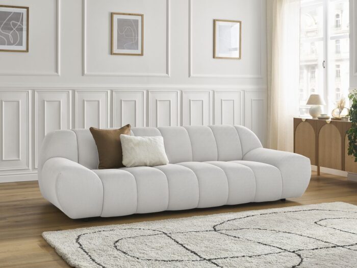 Canapé droit fixe 3 places HAYDEN tissu mesh Blanc