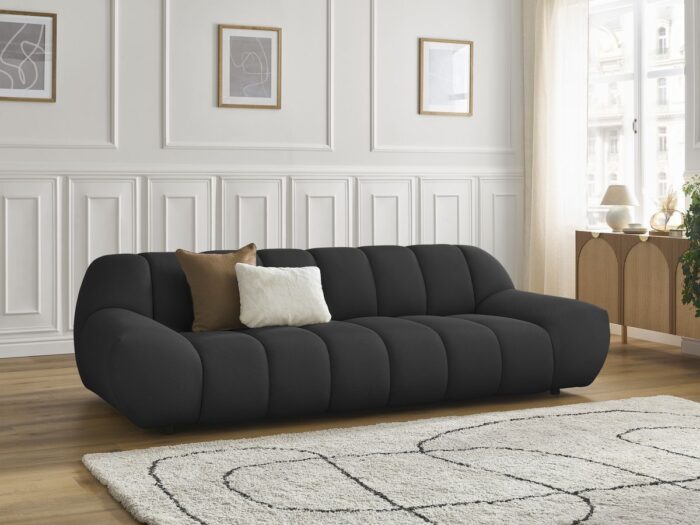 Canapé droit fixe 3 places HAYDEN tissu mesh Noir