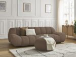 Canapé droit fixe 3 places HAYDEN tissu mesh avec pouf grand Marron