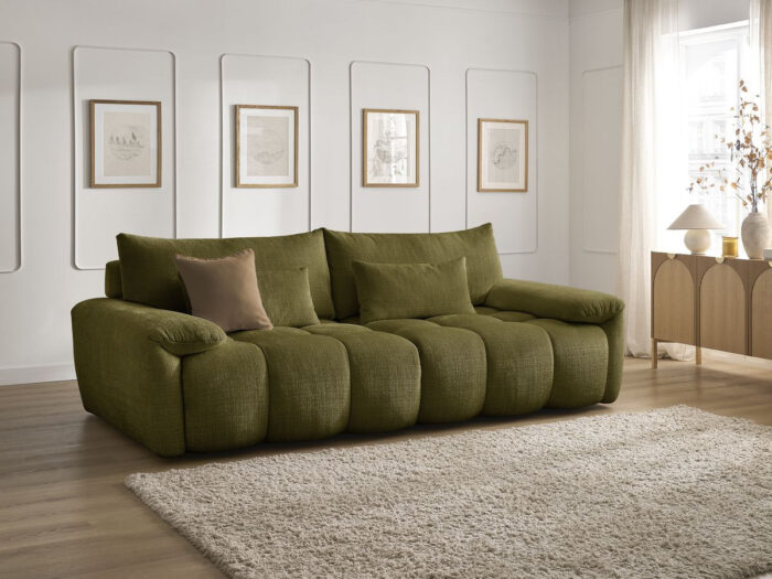 Canapé droit fixe 3 places IVANE tissu texturé Vert