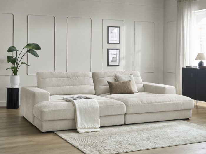 Canapé droit fixe 4 places SIERRA assise profonde tissu texturé Beige