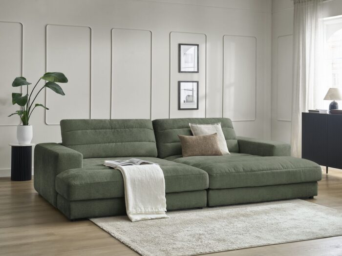 Canapé droit fixe 4 places SIERRA assise profonde tissu texturé Vert