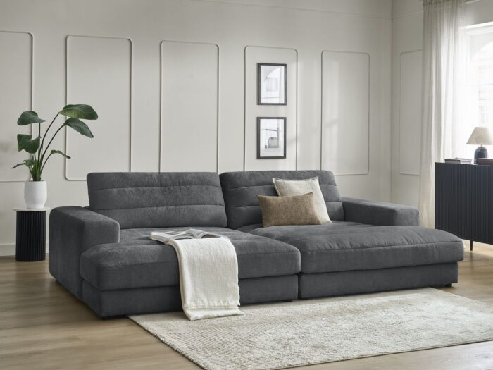 Canapé droit fixe 4 places SIERRA assise profonde tissu texturé Gris foncé