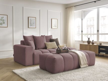 Canapé droit fixe MONT-BLANC tissu chiné avec pouf Rose