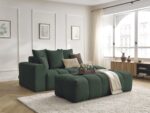Canapé droit fixe MONT-BLANC tissu chiné avec pouf Vert